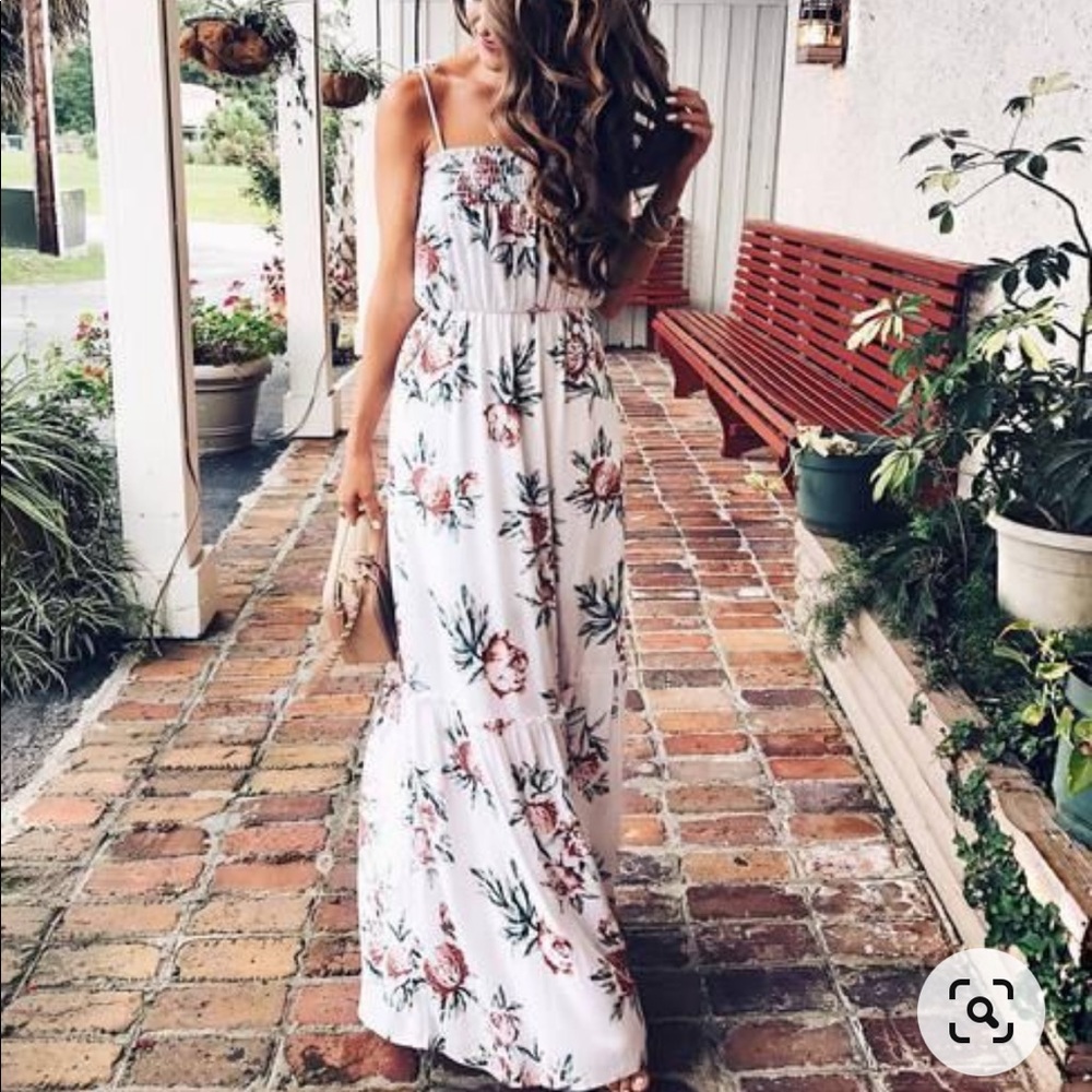 dee elly white floral maxi dress with tie shoulder